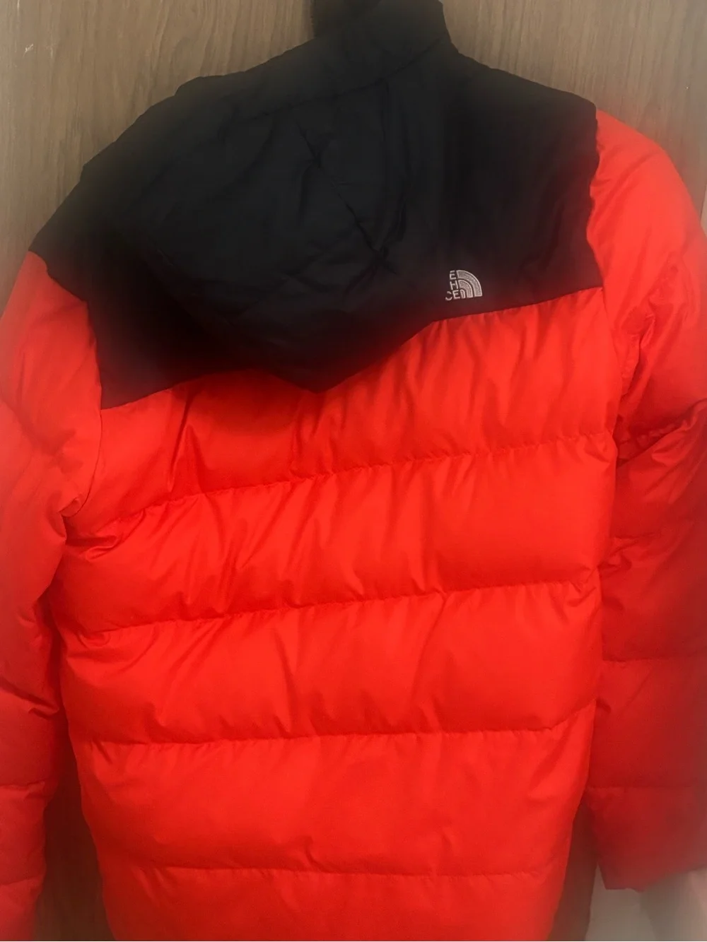 The North Face Orange-Red and Black Puffer Jacket